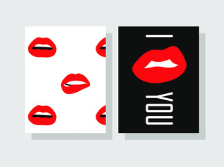 Sexy Female Lips with Matt Red Lipstick and quote. Flat Style Vector Fashion Illustration Woman Mouth and text. Gestures Collection Expressing Different Emotions