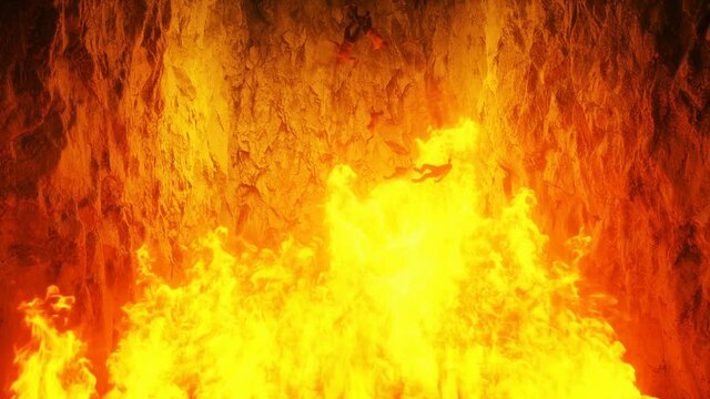 Sinners fall to hell fire. Religious concept. Realistic 4k animation.