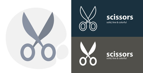 Scissors isolated tool flat icon with Scissors solid, line icons