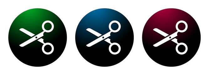 Scissors icon night surface round button set illustration
