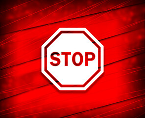 Stop sign icon shiny line red background illustration