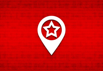 Map pointer star icon abstract digital screen red background illustration