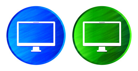 Monitor icon grunge texture round button set illustration