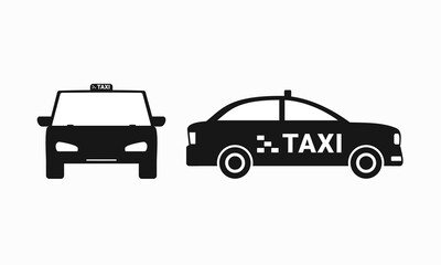 Set of taxi icon. Front and side view. Flat design. Illustration vector