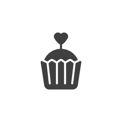 Valentine's day cupcake vector icon. filled flat sign for mobile concept and web design. Muffin with heart glyph icon. Symbol, logo illustration. Vector graphics