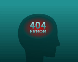 Silhouette of head with 404 error. Missing, blank mind. Illustration vector