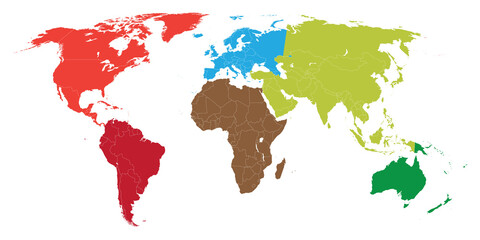 world map with borders all countries and continents