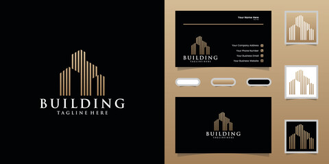 Luxury building logo with gold color design template and business card