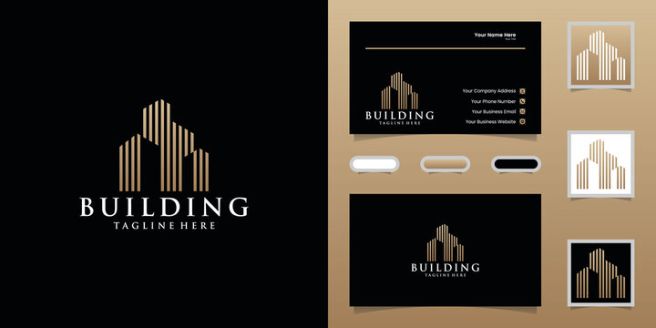 Luxury building logo with gold color design template and business card