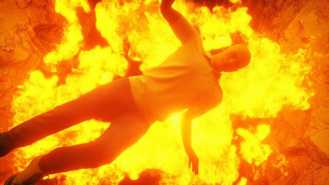 Sinners fall to hell fire. Religious concept. Realistic 4k animation.