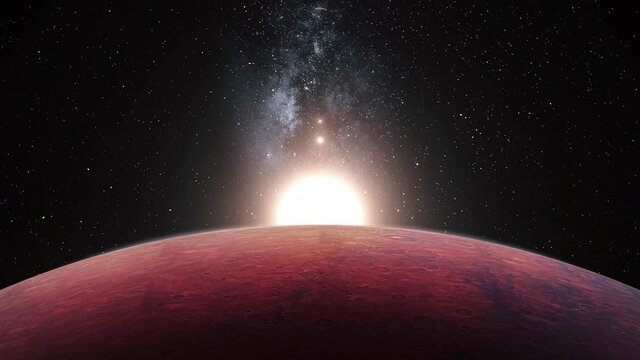 Mars and Phobos, planets of the solar system, space and stars, realistic 3D graphics, 3D Render, moving stars, planets

