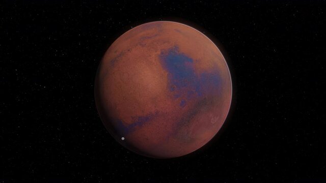 Mars and Phobos, planets of the solar system, space and stars, realistic 3D graphics, 3D Render, moving stars, planets
