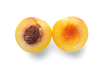 Ripe peaches isolated on white background