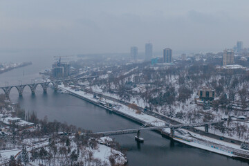 Beautiful winter city from a bird's eye view