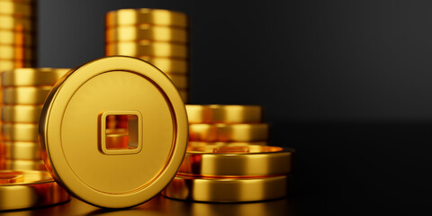 3d render Chinese gold coin background.