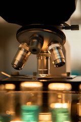 Microscope in labotary science closeup research