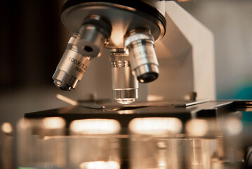 Microscope in labotary science closeup research