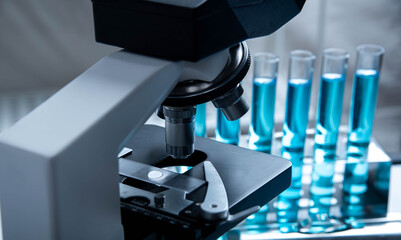 Microscope in labotary science closeup research