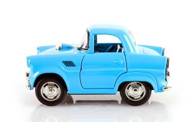 Blue car model on white background