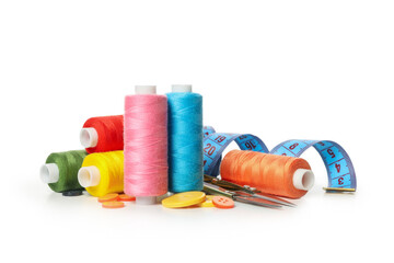 Group of sewing supplies isolated on white background