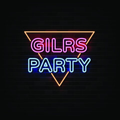 Girl Party Neon Signs Vector. Design Template Neon Style