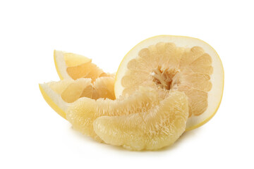 Ripe pomelo fruit and slices isolated on white background