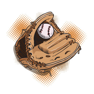 baseball glove full color hand drawing