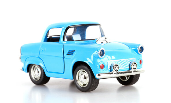 Blue car model on white background