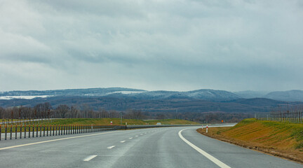 Highway to Sudetes mountains in Poland in december