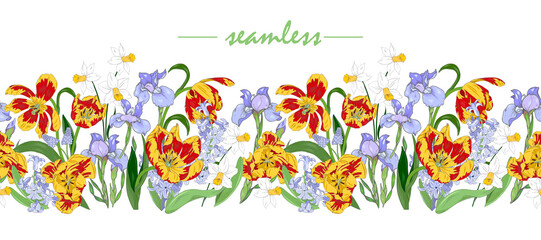 Obraz na płótnie Canvas Seamless border of spring flowers