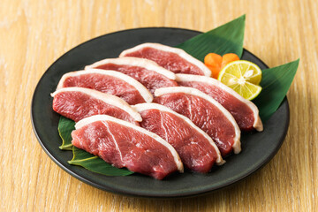 合鴨むね肉スライスの皿盛　Duck breast meat slice