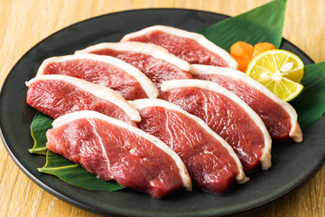 合鴨むね肉スライスの皿盛　Duck breast meat slice