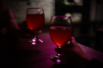 Glass with drink romance restaurant interior luxury