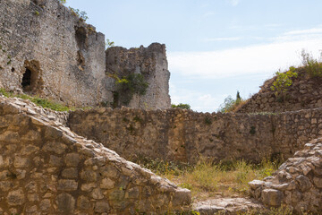 View of the walls of the historic Castle of herceg Stjepan in Blagaj. Bosnia and Herzegovina