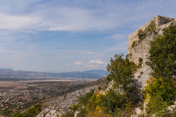 Fototapeta na wymiar View from the top of the mountain on the town of Blagaj on a sunny day. Bosnia and Herzegovina
