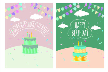 Happy birthday with party flag vector illustration