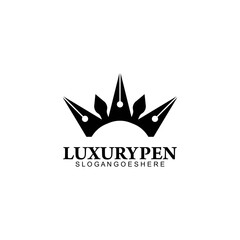 Obraz premium Luxury Pen with Crown Logo Template Design Vector, Emblem, Design Concept, Creative Symbol