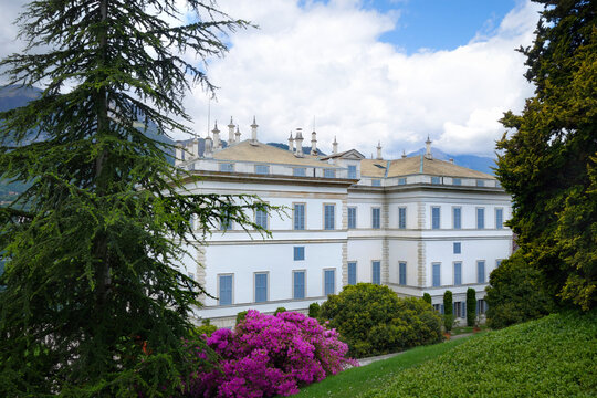 BELLAGIO, LOMBARDY, ITALY - APRIL 17, 2017: Villa Melzi in Bellagio on Lake Como in northern Italy. Picturesque garden in springtime.