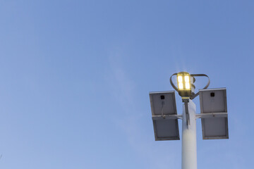 solar cells lamp pole with blue sky