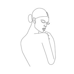 Woman Continuous One Line Drawing. Female Art Print Line Drawing Sketch Illustration. Woman Abstract Modern Print. Minimalist Female Contour Art Design. Vector EPS 10.