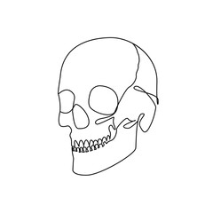 Skull Continuous One Line Drawing. Sceleton Abstract Minimal Drawing. Trendy Line Art. Minimalist Design. Vector EPS 10.