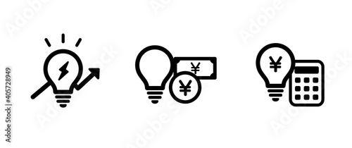 Fototapete 電気代のアイコンセット 電力 電気料金 電球 イラスト 光熱費 生活費 節電 ライト Yugoro