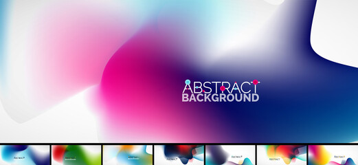 Set of fluid color abstract backgrounds. Blue, pink and other colors. Vector illustrations for placards, brochures, posters, banners and covers