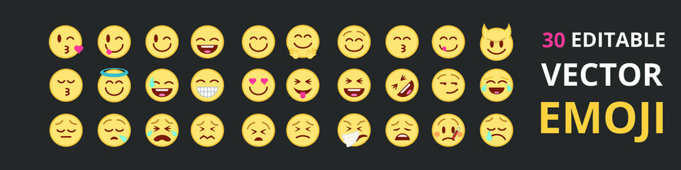 Big set of 76 colorful editable smiles. Vector smiles. On colorful background. Each editable icon is 410*350 px. Smiles. Smiling and crying faces. Application smiles vector