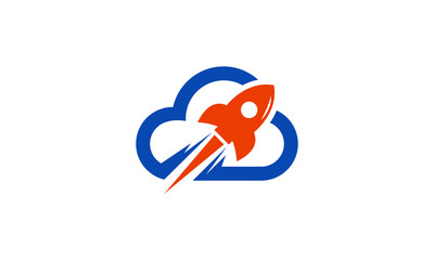 Creative Vector Illustration Logo Design. Flying Rocket Cloud Concept.