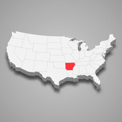 Fototapeta premium Arkansas state location within United States 3d map