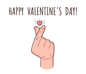 Korean love sign. Valentine's day poster decoration. Korea finger heart.