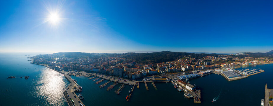 Aerial view of Riveira town in Galicia
