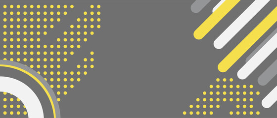Dynamic lines, circles and dots in colors of the year 2021. Ultimate gray and illuminating. Vector abstract geometric banner. For soyal networks, web. Copyspace.