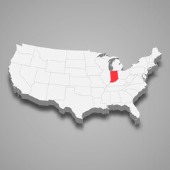 Fototapeta premium Indiana state location within United States 3d map